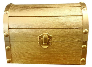 Treasure Chest Box, Wooden, Decorative Gold Metallic with Coins & Key Motivational, Inspirational