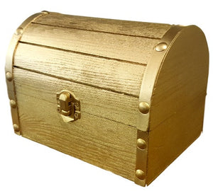 Treasure Chest Box, Wooden, Decorative Gold Metallic with Coins & Key Motivational, Inspirational