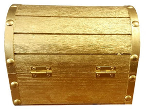 Treasure Chest Box, Wooden, Decorative Gold Metallic with Coins & Key Motivational, Inspirational